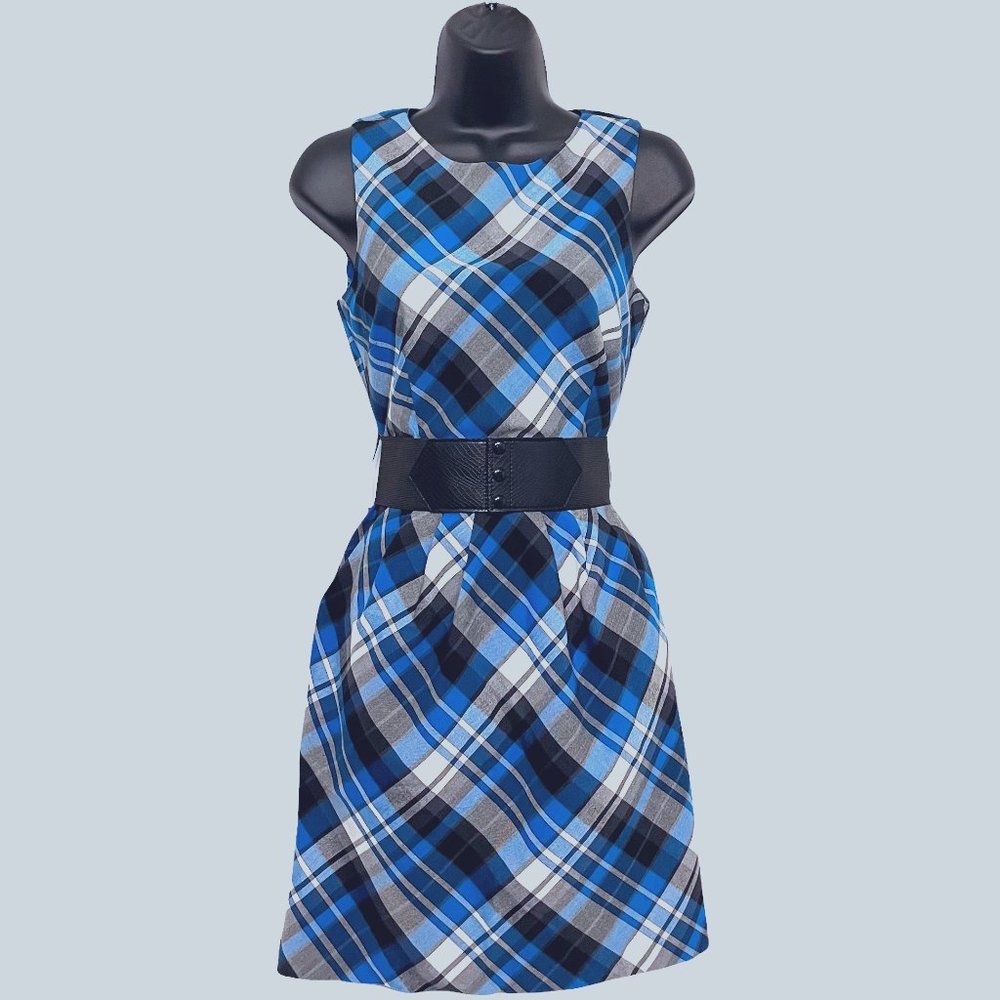 Sleeveless Mini Dress/Cocktail Dress Plaid Fitted Gentle Pleats 2 Front Pockets